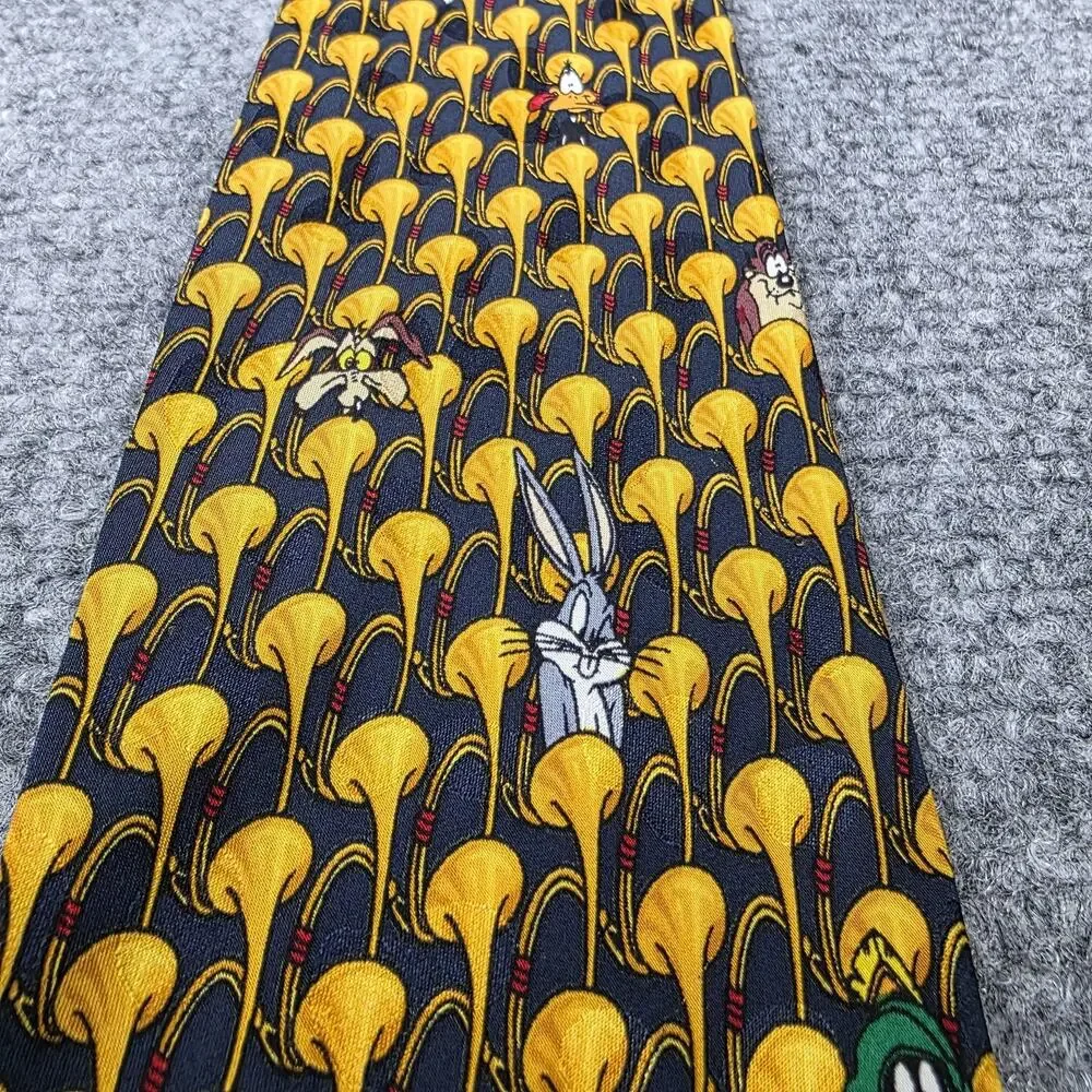Vintage Looney Tunes Mania Tie Men Bugs Bunny Daffy Duck Silk Cartoon Novelty 90
